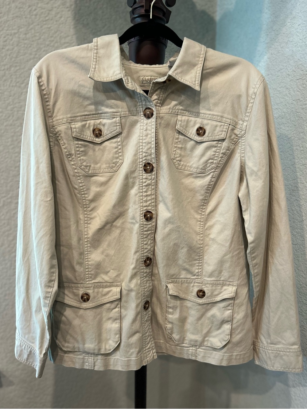 Classic Elements Cream Button-Front Utility Jacket
